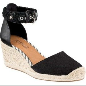 Sperry Valencia Canvas Leather Ankle Strap Espadrille Wedge Sandal Womens 8.5